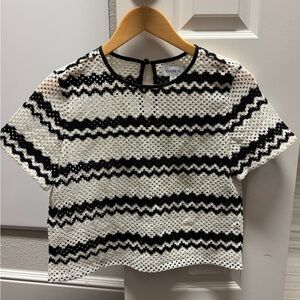 Evereve Black and White Crochet Top